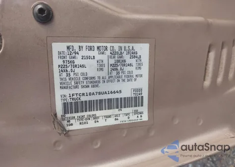 1995 Ford Ranger из США, поврежденный, VIN 1FTCR10A7SUA16645